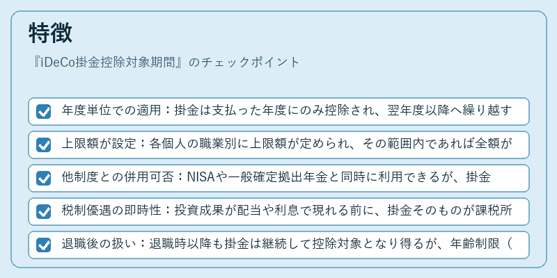 特徴（iDeCo掛金控除対象期間）の図解