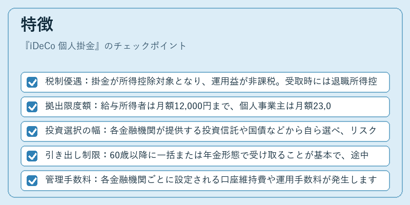 特徴(iDeCo 個人掛金)の図解
