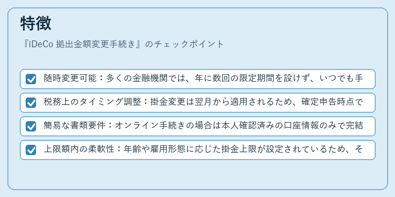 特徴（iDeCo 拠出金額変更手続き）の図解
