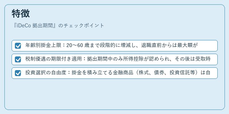 特徴（iDeCo 拠出期間）の図解