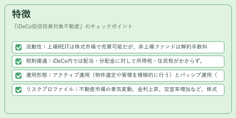 特徴（iDeCo投信投資対象不動産）の図解