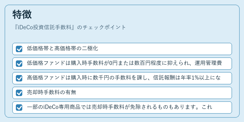 特徴（iDeCo投資信託手数料）の図解