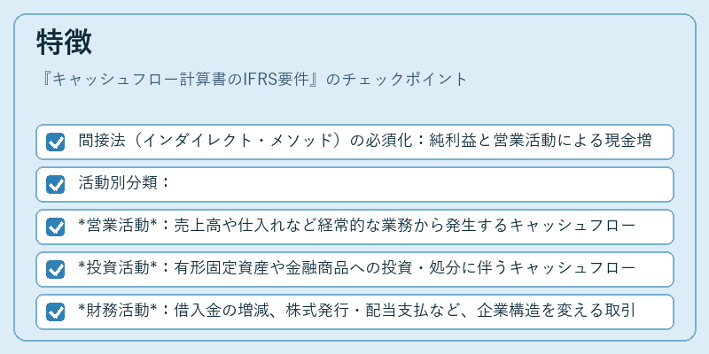 特徴（キャッシュフロー計算書のIFRS要件）の図解
