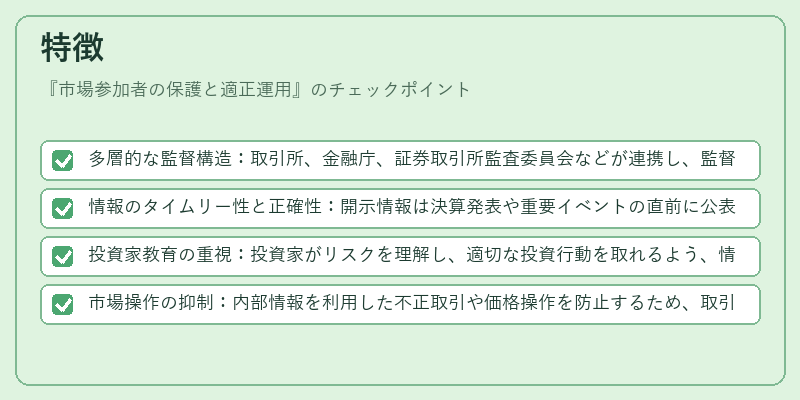 特徴（市場参加者の保護と適正運用）の図解