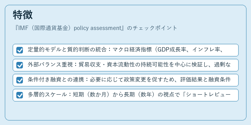 特徴（IMF（国際通貨基金）policy assessment）の図解
