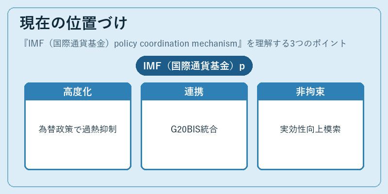 現在の位置づけ（IMF（国際通貨基金）policy coordination mechanism）の図解