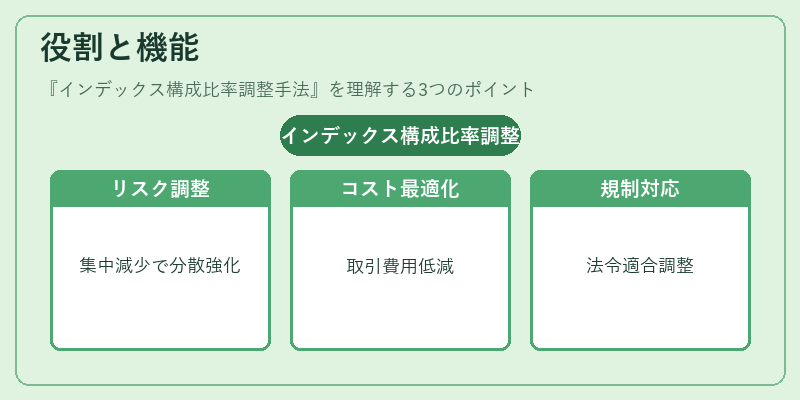 役割と機能（インデックス構成比率調整手法）の図解