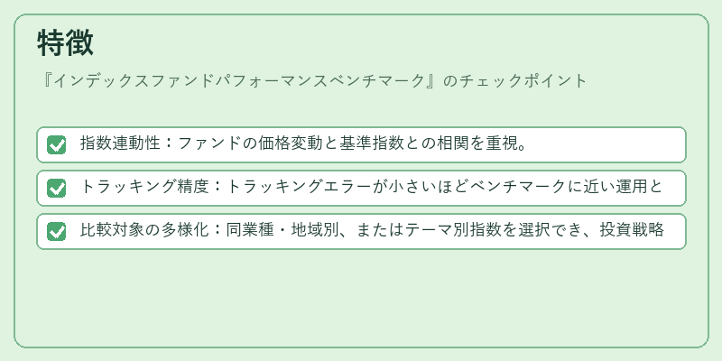 特徴(インデックスファンドパフォーマンスベンチマーク)の図解