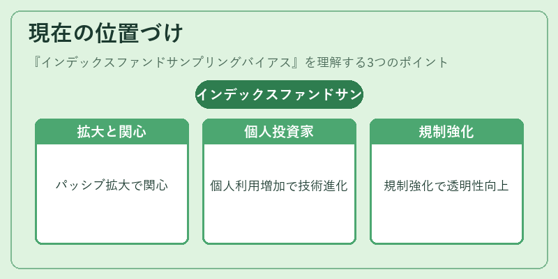 現在の位置づけ（インデックスファンドサンプリングバイアス）の図解
