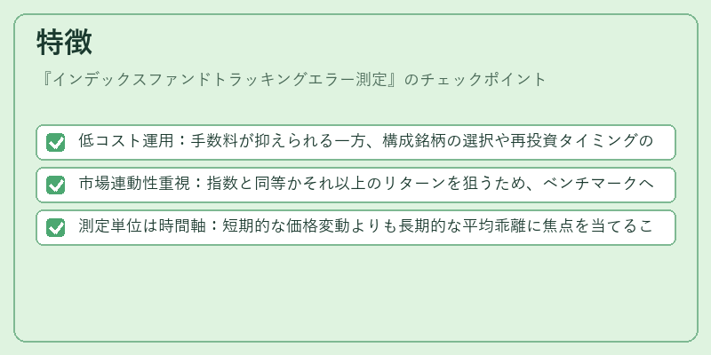 特徴（インデックスファンドトラッキングエラー測定）の図解