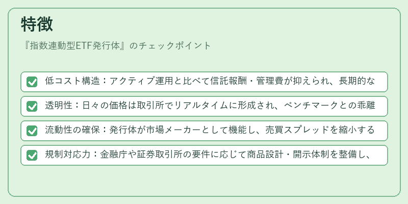 特徴（指数連動型ETF発行体）の図解