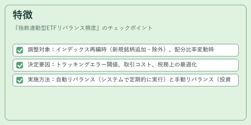 特徴（指数連動型ETFリバランス頻度）の図解