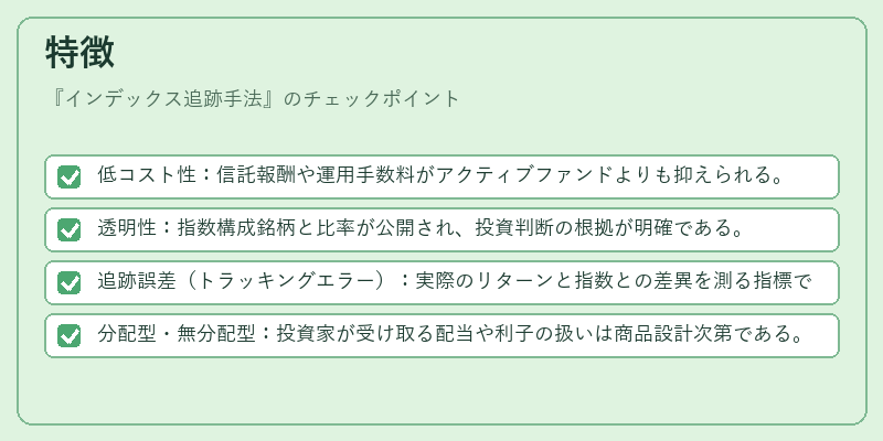 特徴（インデックス追跡手法）の図解