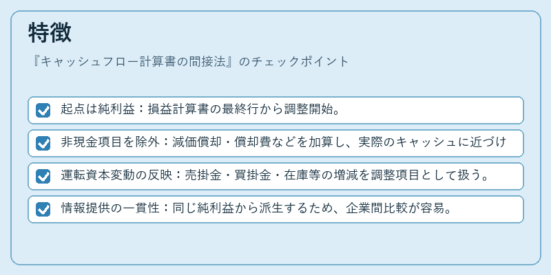 特徴（キャッシュフロー計算書の間接法）の図解