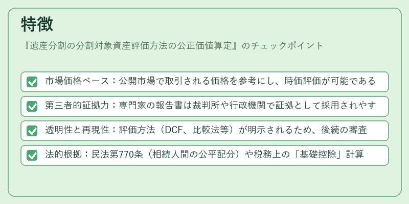特徴(遺産分割の分割対象資産評価方法の公正価値算定)の図解