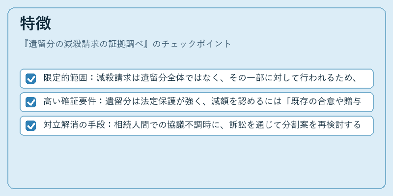 特徴（遺留分の減殺請求の証拠調べ）の図解