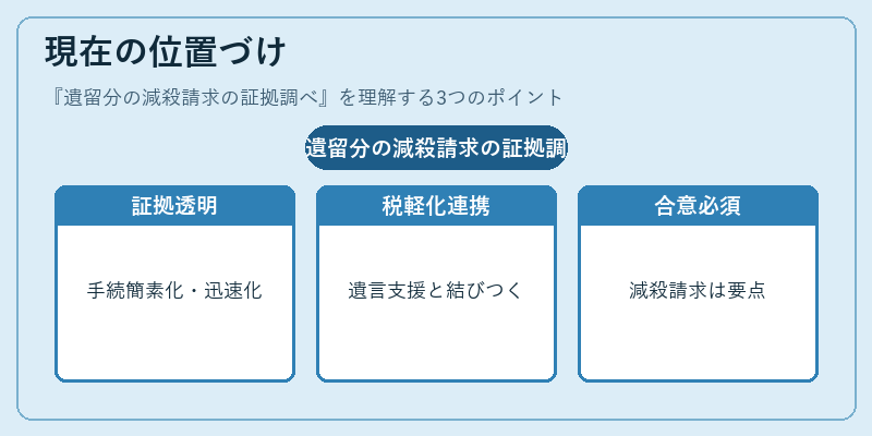 現在の位置づけ（遺留分の減殺請求の証拠調べ）の図解