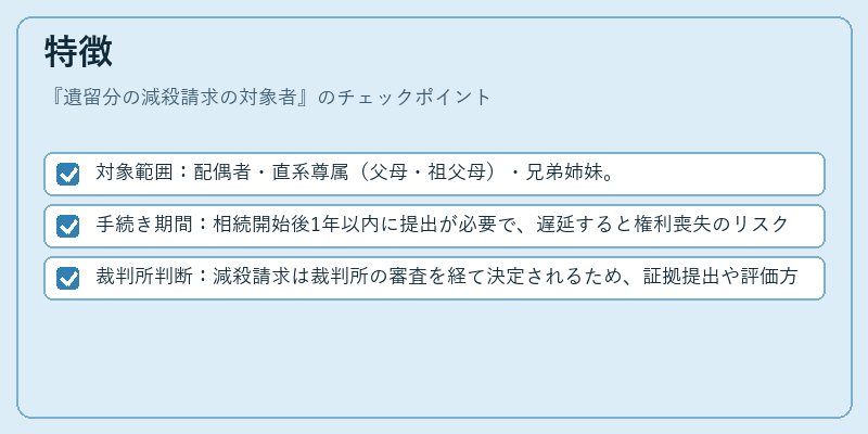 特徴（遺留分の減殺請求の対象者）の図解