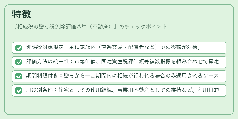 特徴（相続税の贈与税免除評価基準（不動産））の図解