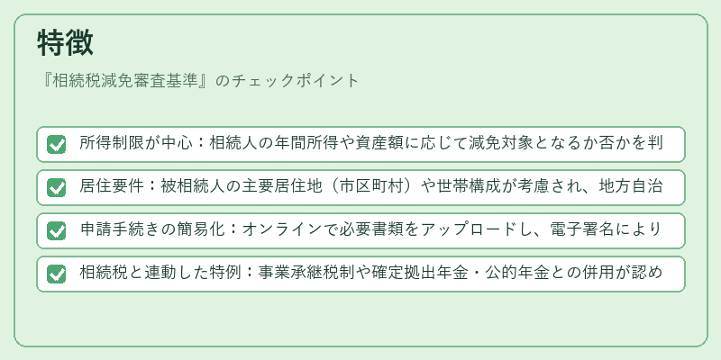 特徴（相続税減免審査基準）の図解