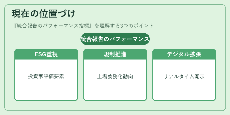 現在の位置づけ（統合報告のパフォーマンス指標）の図解