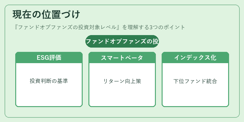現在の位置づけ（ファンドオブファンズの投資対象レベル）の図解