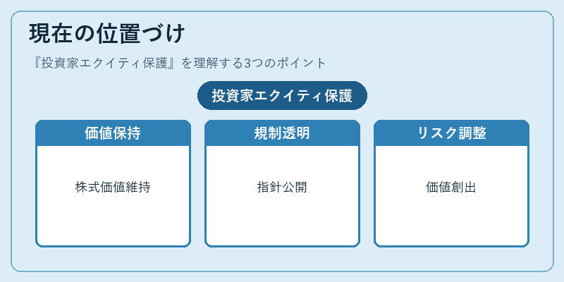 現在の位置づけ（投資家エクイティ保護）の図解