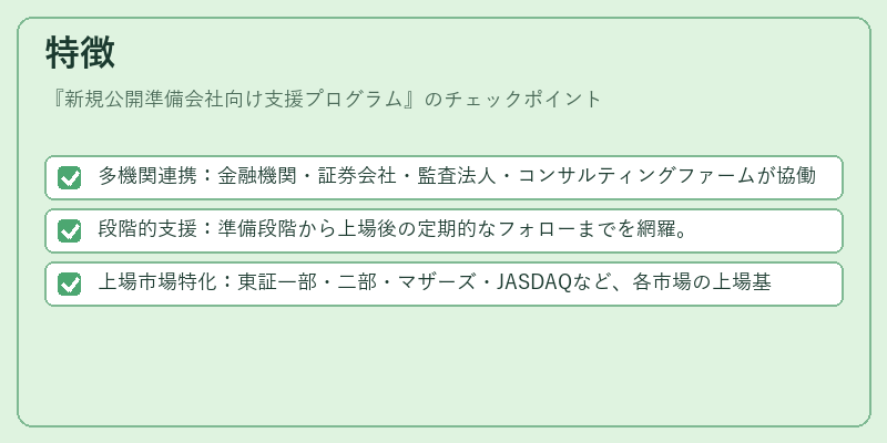 特徴（新規公開準備会社向け支援プログラム）の図解