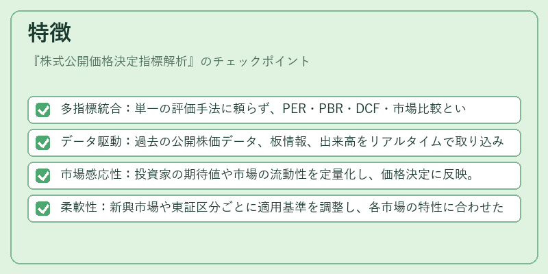 特徴（株式公開価格決定指標解析）の図解
