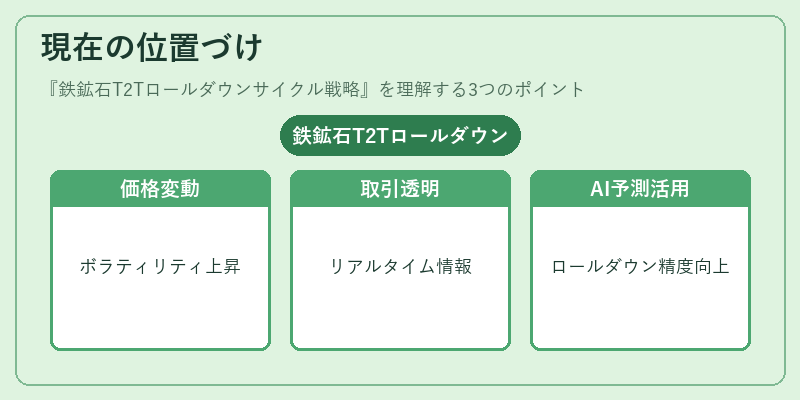 現在の位置づけ（鉄鉱石T2Tロールダウンサイクル戦略）の図解
