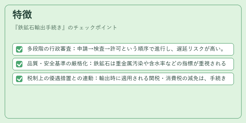 特徴（鉄鉱石輸出手続き）の図解