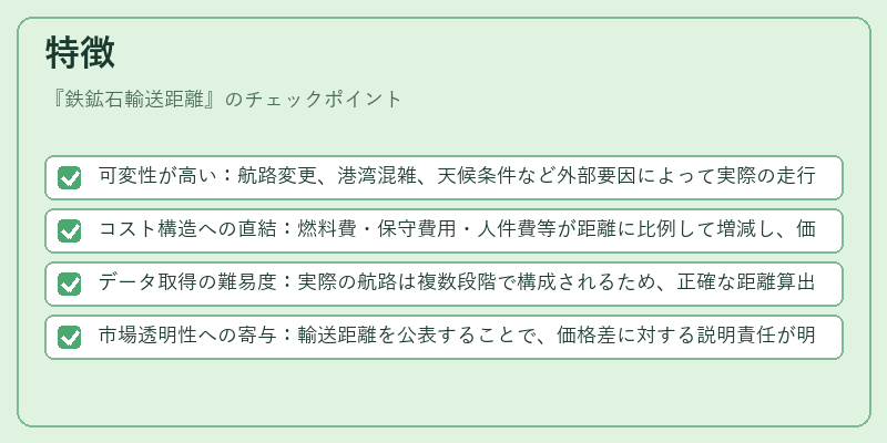 特徴（鉄鉱石輸送距離）の図解