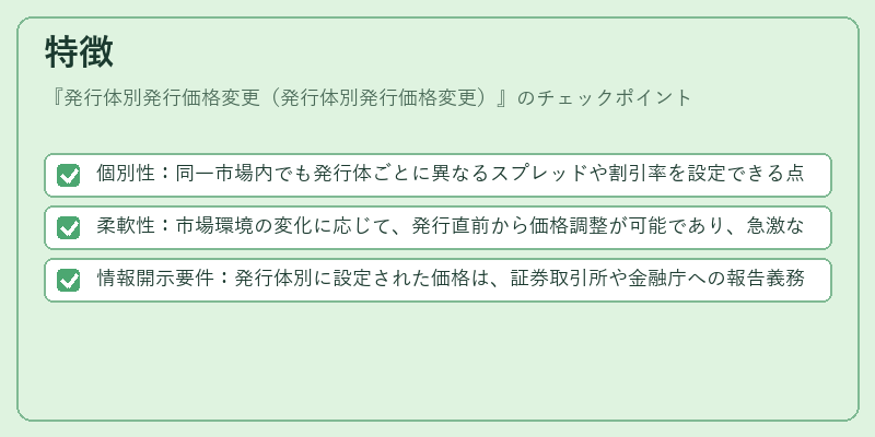 特徴（発行体別発行価格変更（発行体別発行価格変更））の図解