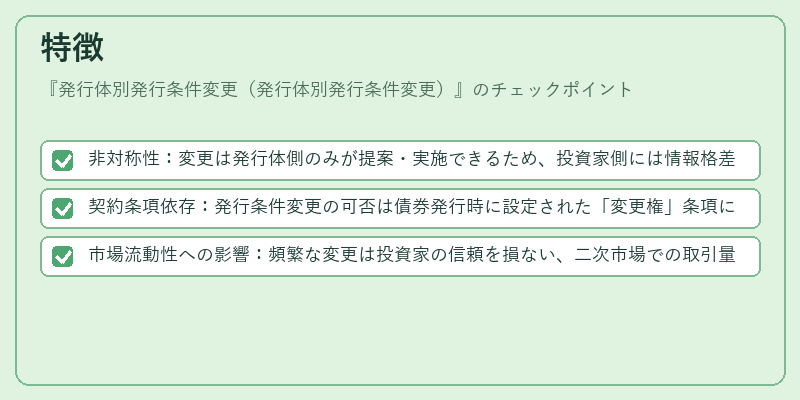 特徴（発行体別発行条件変更（発行体別発行条件変更））の図解