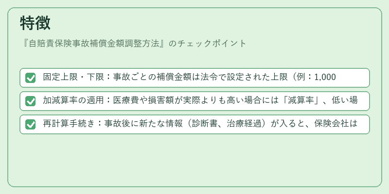 特徴（自賠責保険事故補償金額調整方法）の図解