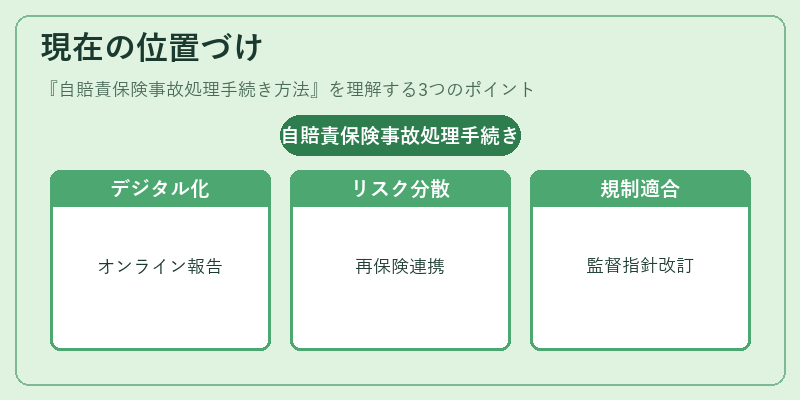 現在の位置づけ（自賠責保険事故処理手続き方法）の図解