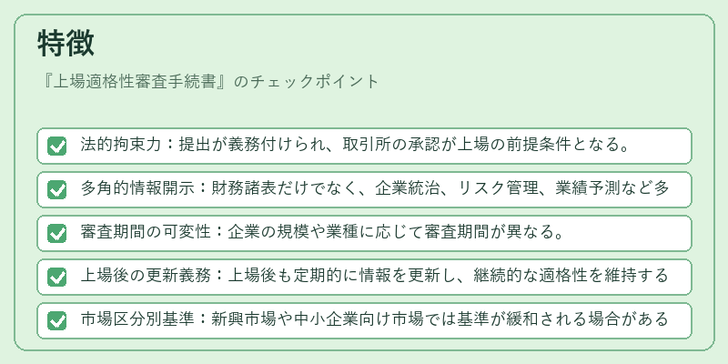 特徴（上場適格性審査手続書）の図解