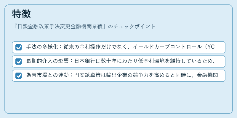 特徴（日銀金融政策手法変更金融機関業績）の図解