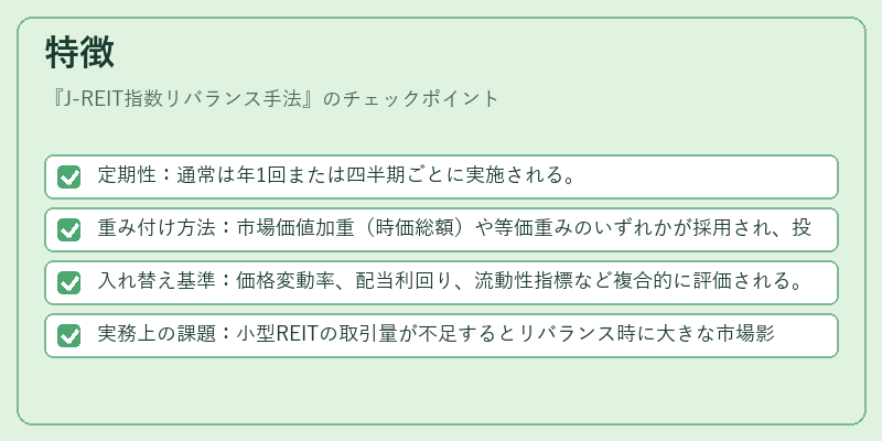 特徴(J-REIT指数リバランス手法)の図解