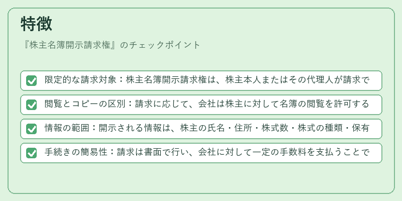 特徴（株主名簿開示請求権）の図解