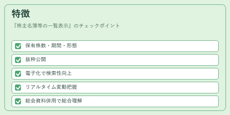 特徴（株主名簿等の一覧表示）の図解