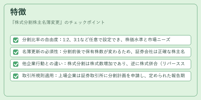 特徴（株式分割株主名簿変更）の図解