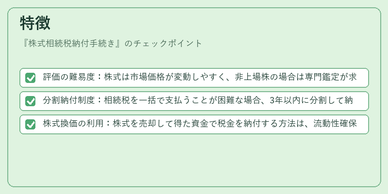 特徴（株式相続税納付手続き）の図解