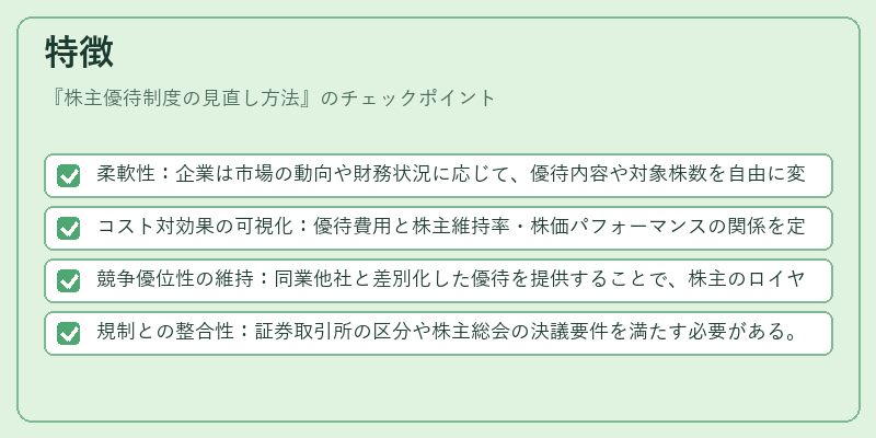 特徴（株主優待制度の見直し方法）の図解
