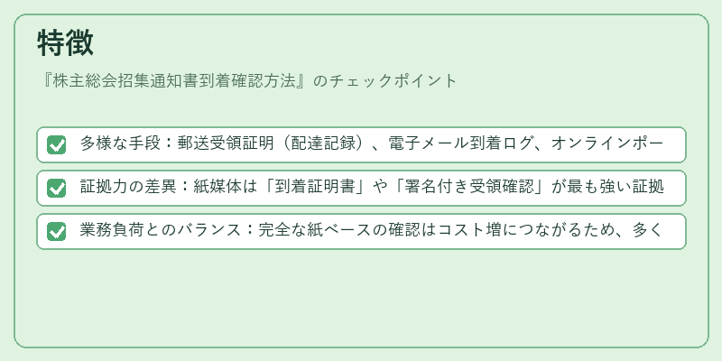 特徴（株主総会招集通知書到着確認方法）の図解