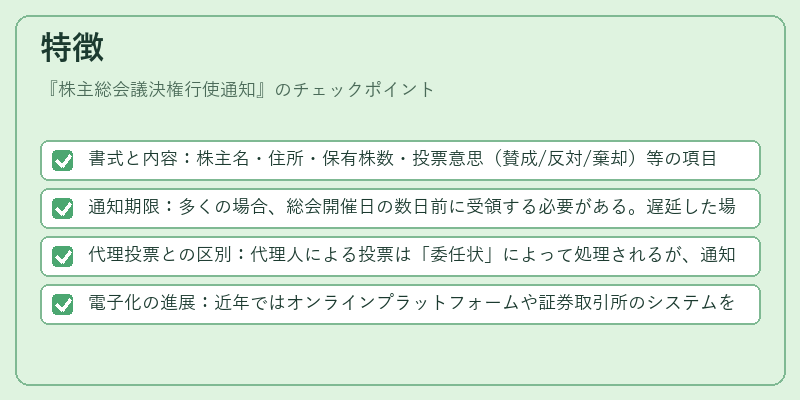 特徴（株主総会議決権行使通知）の図解