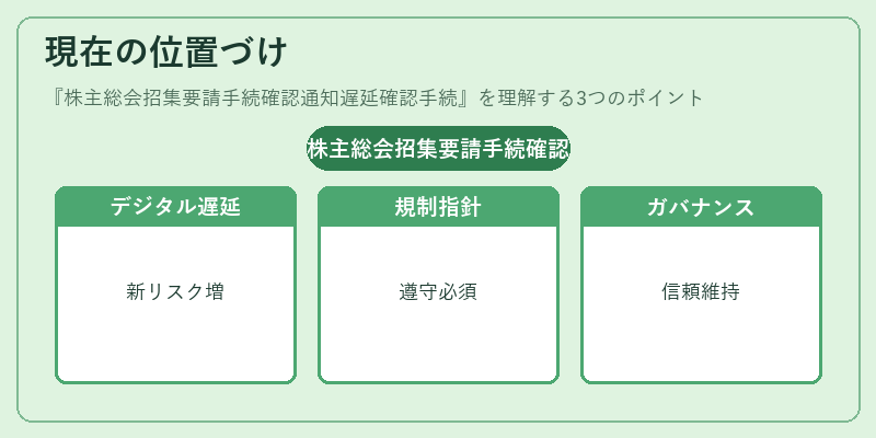 現在の位置づけ（株主総会招集要請手続確認通知遅延確認手続）の図解