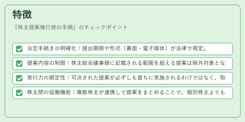 特徴（株主提案権行使の手順）の図解