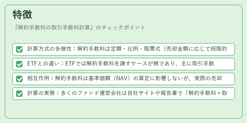 特徴（解約手数料の取引手数料計算）の図解