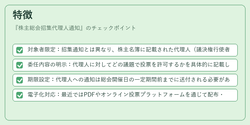 特徴（株主総会招集代理人通知）の図解